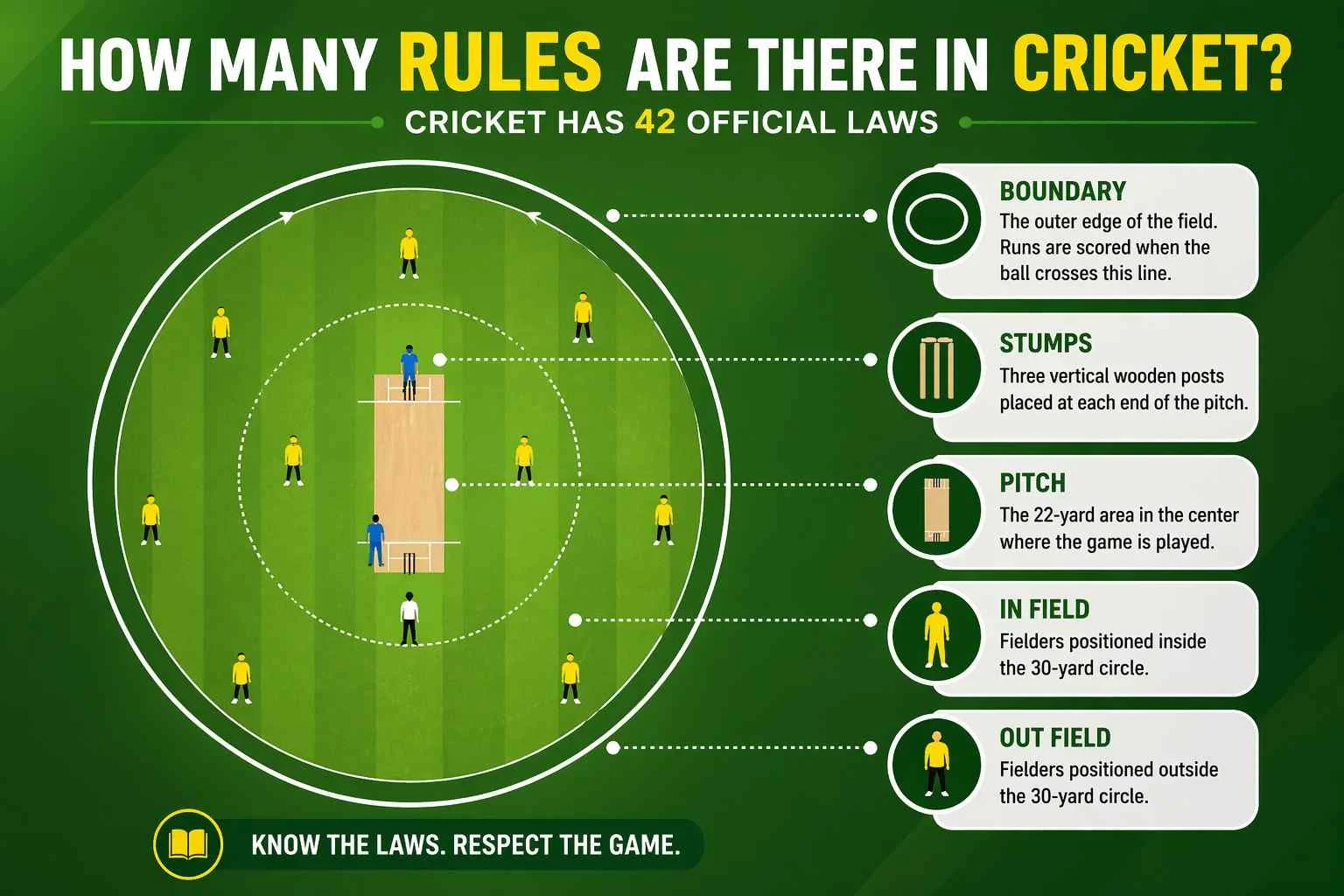 what are the rules of cricket explained with field diagram and player positions